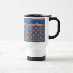 Chic Rangoli Flowers en Polkas op Blue Travel Mug Reisbeker