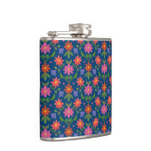 Chic Rangoli Flowers Polka Dots on Blue Hip Fles Heupfles (Rechts)