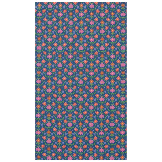 Chic Rangoli Flowers Polka Dots on Blue Tablecloth Tafelkleed (Voorkant)
