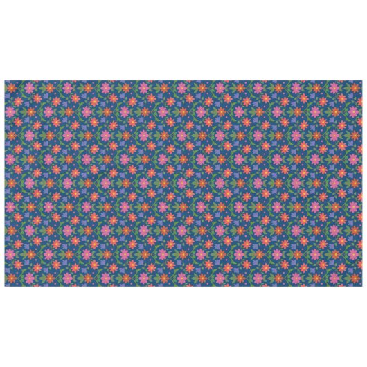Chic Rangoli Flowers Polka Dots on Blue Tablecloth Tafelkleed (Voorkant (Horizontaal))