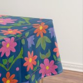 Chic Rangoli Flowers Polka Dots on Blue Tablecloth Tafelkleed (Voorbeeld)