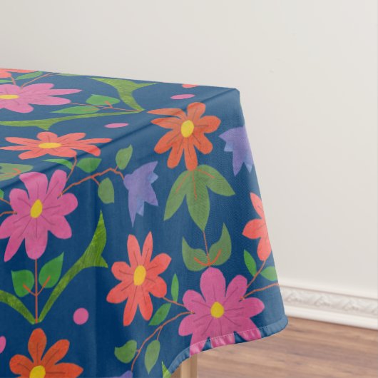 Chic Rangoli Flowers Polka Dots on Blue Tablecloth Tafelkleed (Voorbeeld)