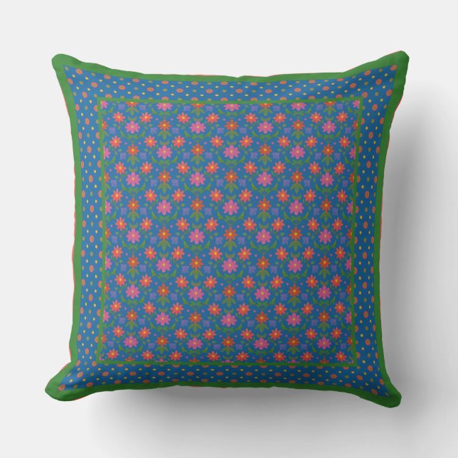 Chic Rangoli Flowers, Polka Dots Pillow of Cushion Kussen (Voorkant)