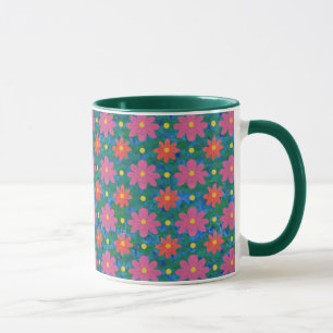 Chic Rangoli Flowers, Polka Dots Ringer Coffee Mok