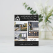 Chic Real Estate Company Home Listing Black White Briefkaart (Staand voorkant)