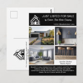 Chic Real Estate Company Home Listing Black White Briefkaart (Voorkant / Achterkant)
