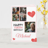 Chic Red 5 Fotocollage 100e verjaardag Kaart (Gele Bloem)