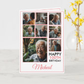 Chic Red 8 Fotocollage 100e verjaardag Kaart (Gele Bloem)