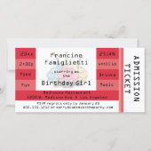 Chic Red Admission Ticket Birthday Invite (Voorkant)