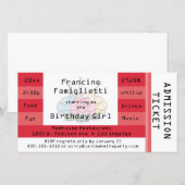 Chic Red Admission Ticket Birthday Invite (Voorkant / Achterkant)