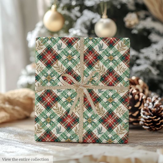Chic red and green watercolor gingham festive wrap cadeaupapier