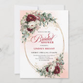Chic Red and White Floral Bridal Shower Invitation Kaart (Voorkant)
