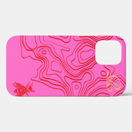 Chic Red Bee Monogram Hoesje-Mate iPhone Case (Achterkant (horizontaal))