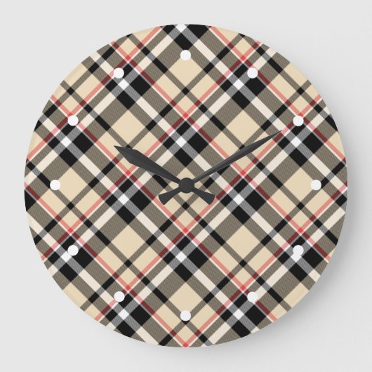 Chic Red Beige Black White Pset Stripes Pattern Grote Klok (Voorkant)