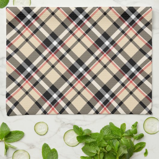 Chic Red Beige Black White Pset Stripes Pattern Theedoek (Gevouwen)