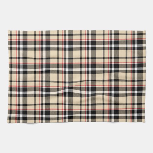 Chic Red Beige Black White Pset Stripes Pattern Theedoek (Horizontaal)