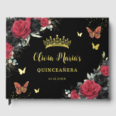Chic Red Black Bloemen Vlinders Quinceanera Goud Gastenboek (Voorkant)