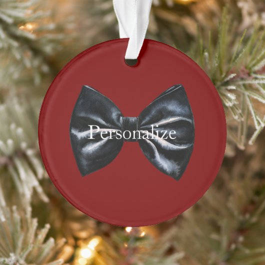 Chic Red Black Bow Tie Personalized Ornament (Boom)