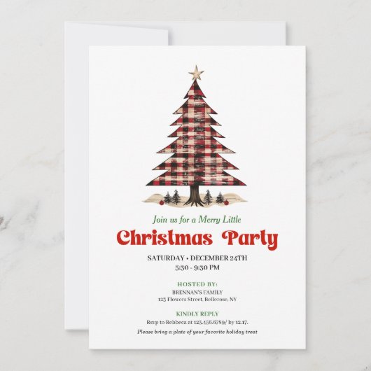 Chic Red Black Plaid Christmas Party Invitation Kaart (Voorkant)