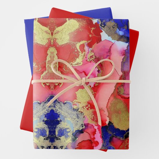 Chic Red Blue Wrapping Paper Sheets (In situ)