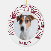 Chic Red Botanical Dog Foto en naam Kerstmis Keramisch Ornament (Links)