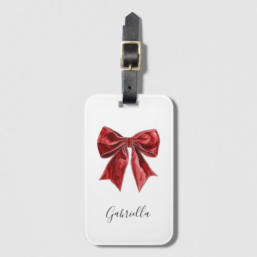 Chic Red Bow Personalized Bagagelabel (Voorkant (verticaal))