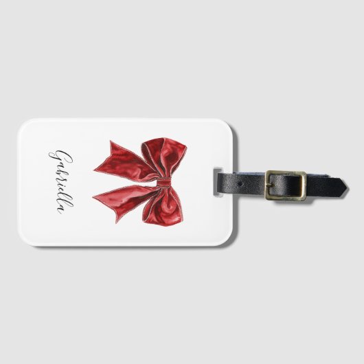 Chic Red Bow Personalized Bagagelabel (Voorkant (horizontaal))