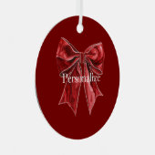 Chic Red Bow Personalized Metalen Ornament (Voorkant Rechts)