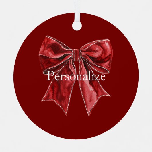 Chic Red Bow Personalized Metalen Ornament (Voorkant)
