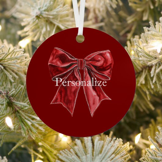 Chic Red Bow Personalized Metalen Ornament (Insitu)