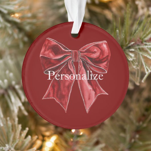 Chic Red Bow Personalized Ornament (Boom)