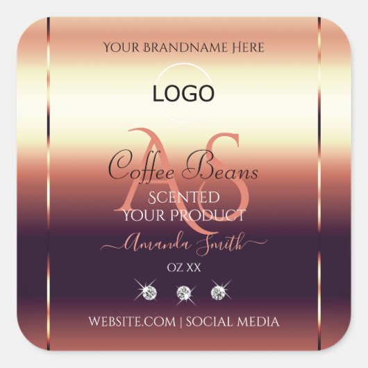 Chic Red Brown Product Labels juwelen Initialen Lo (Voorkant)