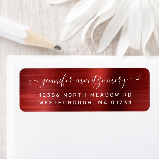 Chic Red Brushed Metal Return Address Label (Insitu)