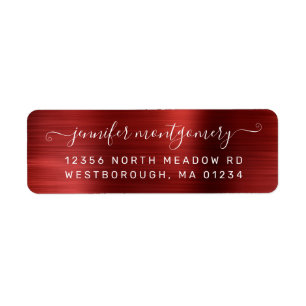 Chic Red Brushed Metal Return Address Label