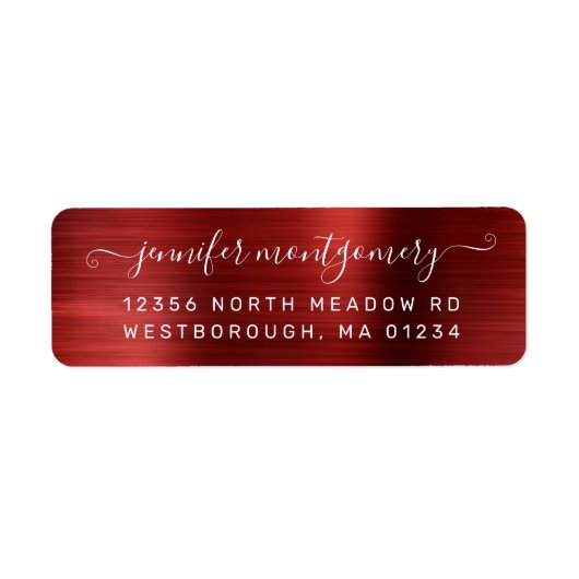Chic Red Brushed Metal Return Address Label (Voorkant)