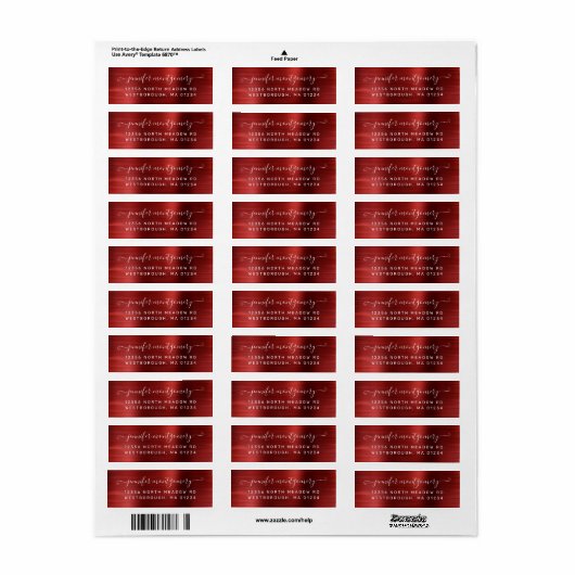 Chic Red Brushed Metal Return Address Label (Full Sheet)