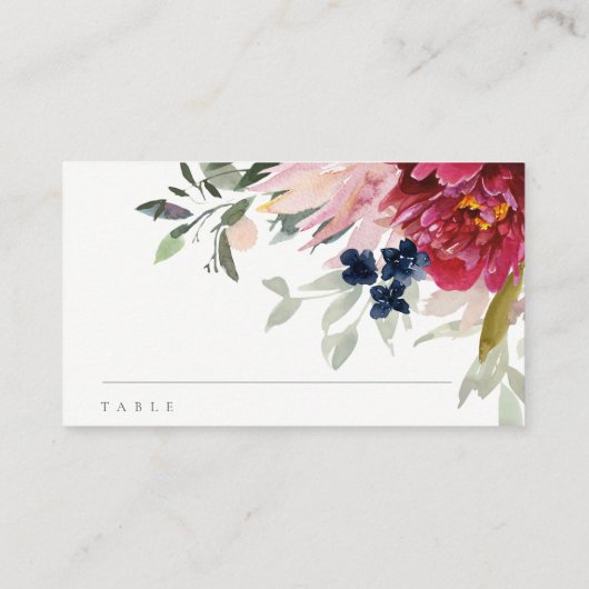 Chic Red Burgundy Blush Blue Gold Floral Baptisme Plaatskaartje (Achterkant)