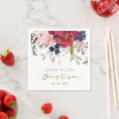 Chic Red Burgundy Blush Blue Gold Floral Baptisme Servet (Insitu)
