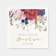 Chic Red Burgundy Blush Blue Gold Floral Baptisme