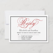 Chic Red Calligraphy Script Wedding Reply Kaart (Voorkant)