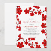 Chic Red Cherry Blossom Botanische Bruids Brunch Kaart (Voorkant / Achterkant)