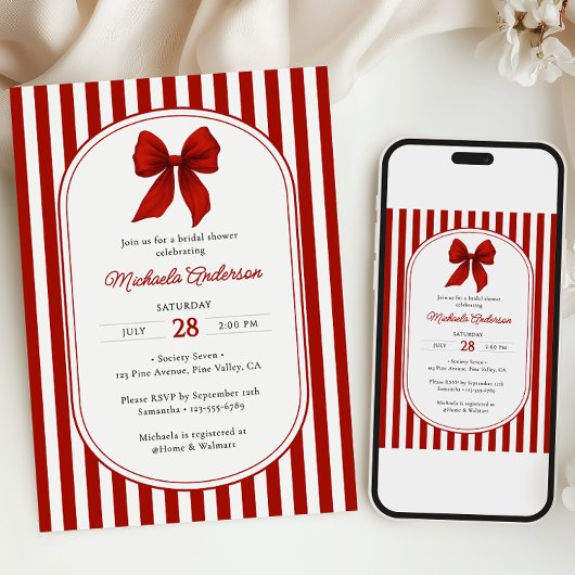 Chic Red Coquette Bow Vrijgezellenfeest Kaart