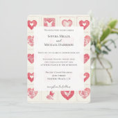 Chic Red Cream Hearts Wedding Kaart (Staand voorkant)
