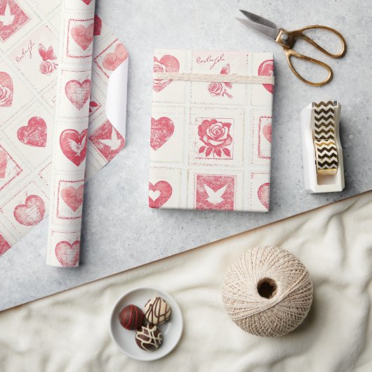 Chic Red Cream Valentijn Hearts Love Cadeaupapier (Crafts)