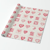 Chic Red Cream Valentijn Hearts Love Cadeaupapier (Uitgerold)