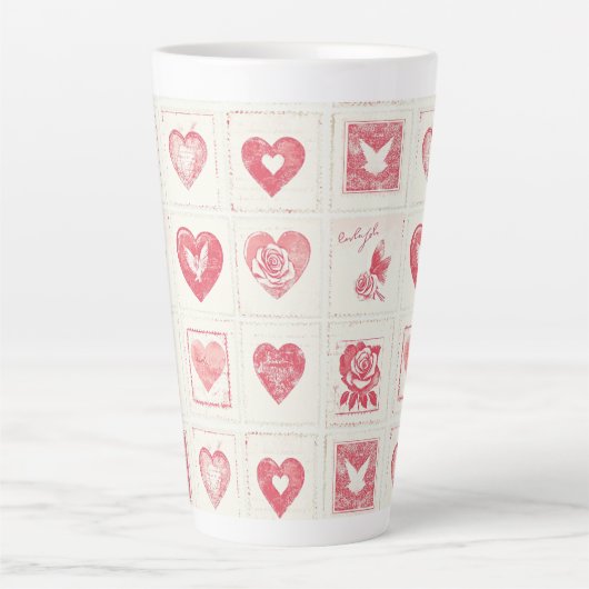 Chic Red Cream Valentijn Love Hearts Wedding Latte Mok (Voorkant)