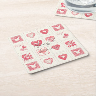 Chic Red Cream Valentijn Love Wedding Kartonnen Onderzetters