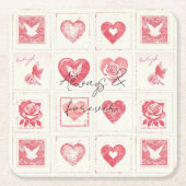 Chic Red Cream Valentijn Love Wedding Kartonnen Onderzetters (Voorkant)
