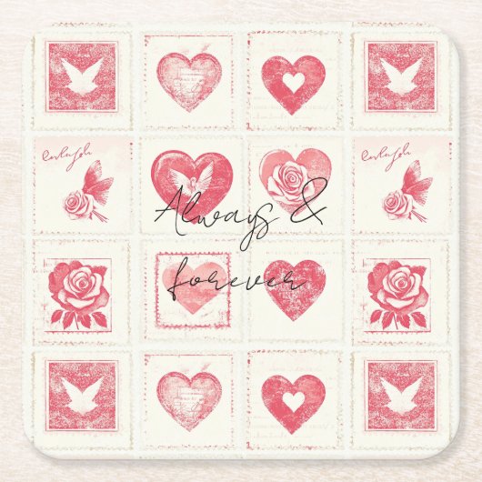 Chic Red Cream Valentijn Love Wedding Kartonnen Onderzetters (Voorkant)