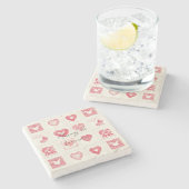 Chic Red Cream Valentijn Love Wedding Stenen Onderzetter (Zijkant)